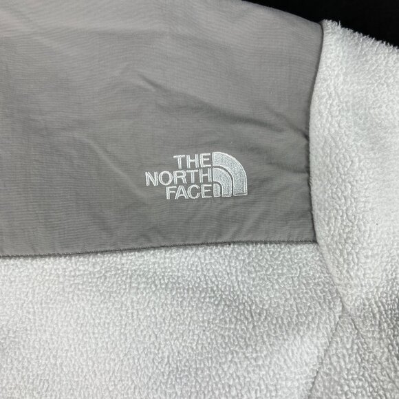 The North Face TNF Denali Jacket Women Small Grey White Polortec Full Zip Fleece - Picture 13 of 16
